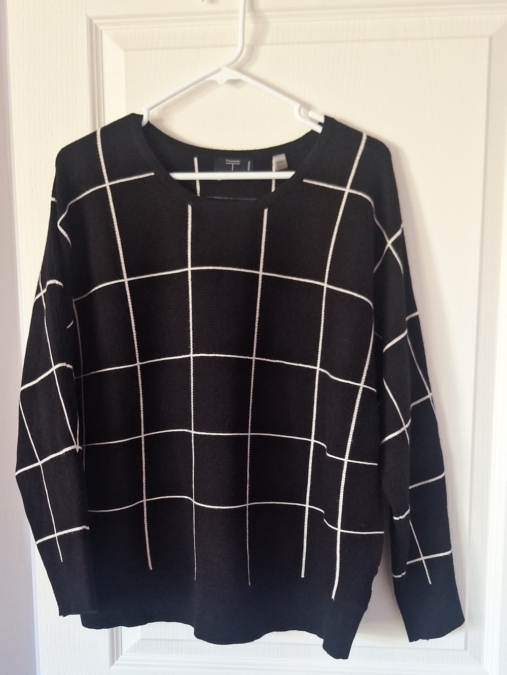 Tahari Black Windowpane Crewneck Sweater
